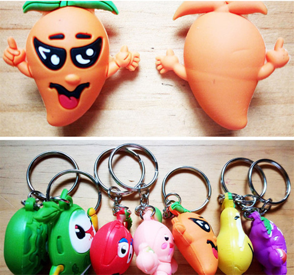 Hot Fruit cartoon Children's toys solid gelatin doll Cell Accessories Fruit key ring PVC key chain Exquisite gifts 5 color T1I633