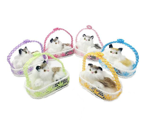 Ground stall hotspot simulation cat with basket household decoration desktop fur handicraft birthday gift