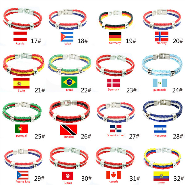 Bracelets Jewelry Russia World Cup National Flags Souvenir World Cup For Women Men Fans Fashion Braided Rope Charms Leather PU Bracelet