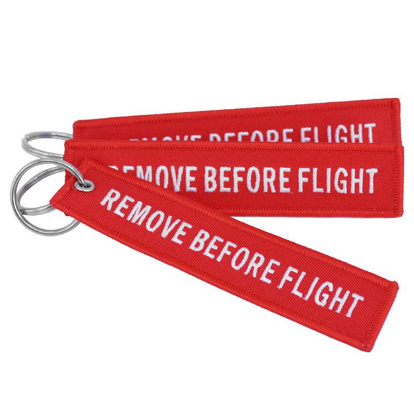 Keychain REMOVE BEFORE FLIGHT Embroidered Canvas Color Optional Woven Keyring Luggage Tag Label Key chain Aviation Gift For Adults Kids