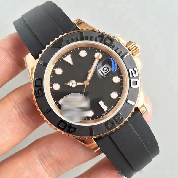 Mens Watch YACHT MASTER 40mm Rubber Rose gold Automatic Movement Mechanical Mens Stainless Steel Watches Wristwatch free shipping