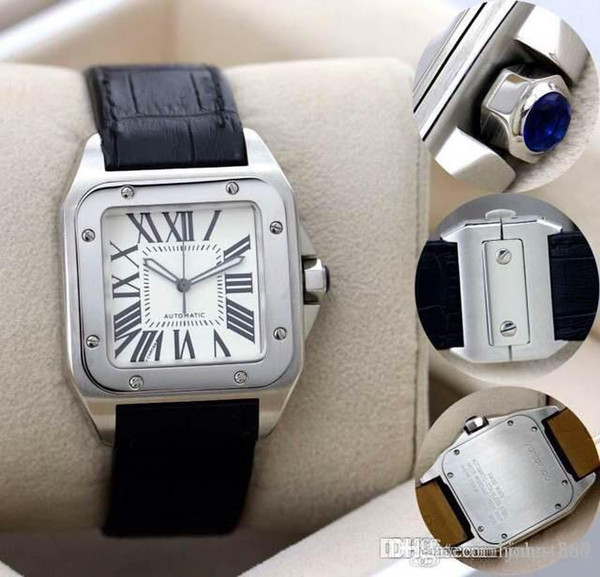 Excellent New sports CAR 100 XL Black Men's Automatic Mechanical Watch Mens Date Sports 40MM Leather Band WristWatches