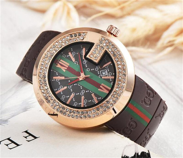 Newest Hot Sell Fashion Ladies Quartz Watch Double row drill crystal dial Silica Gel Strap Luxury Men Women Quartz watches 11