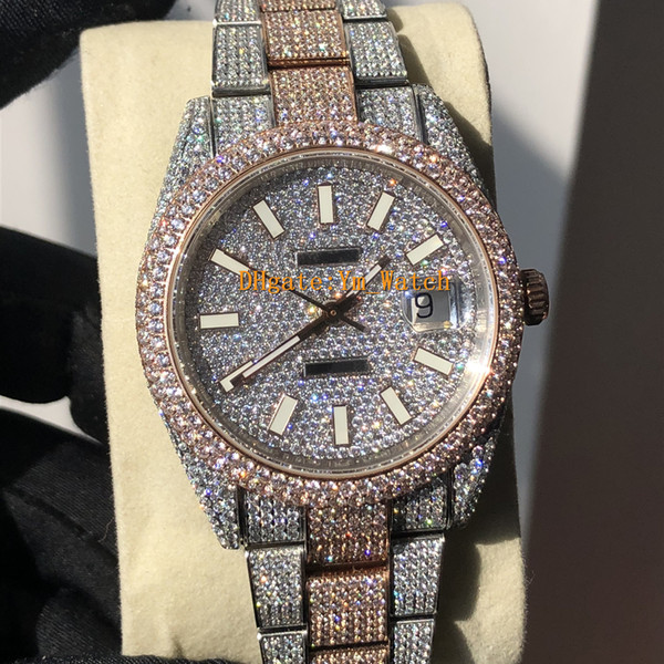 Full Diamond Watch Luxury Watch Iced Out Watch ETA2824 Automatic 41MM Men Silver Rose Gold Two Tone Waterproof 904L Stainless Set Diamond CZ