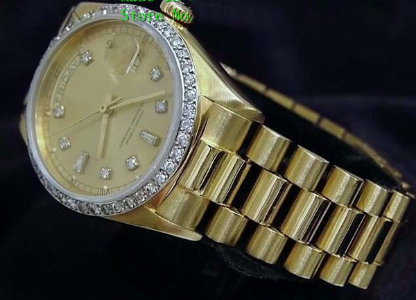 Luxury Fashion WATCHES Top Quality 18k Yellow Gold Diamond Dial & Bezel 18038 Watch Automatic Men's Watch Wristwatch