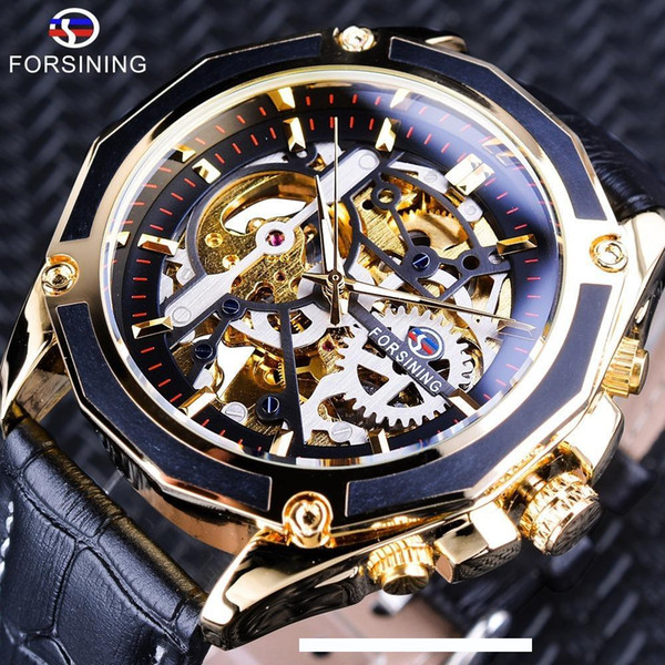 Forsining Transparent Case Gear Movement Steampunk Men Automatic Skeleton Watch Top Brand Luxury Open Work Design Self Winding D18100709