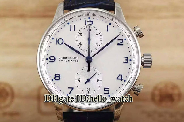 Special Offer High Quality Portugieser IW371446 White Dial Blue Scale Quartz Chronograph Mens Watch Leather Band Cheap Watches