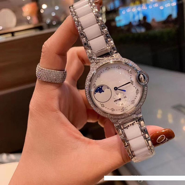 Classic Brand Blue Quartz Movement Watch 36mm Women Ballon Diamond Case White Dial Stainless Band Female Clock Montre Homme