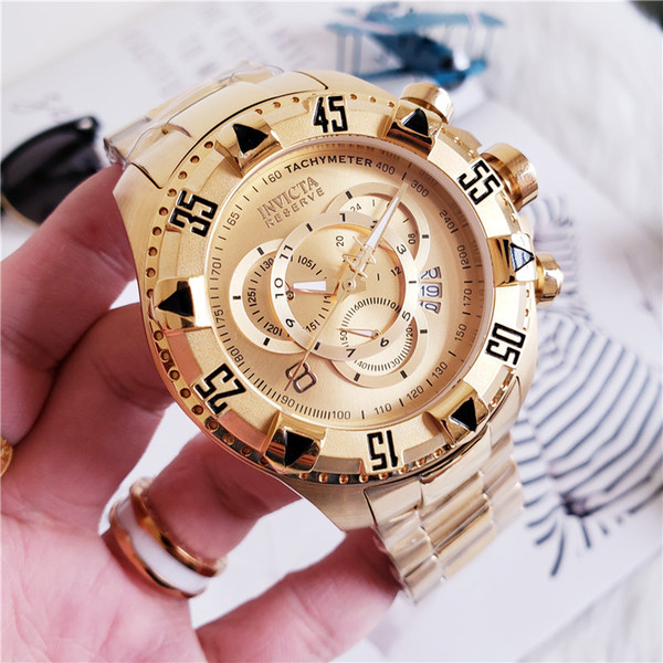 2019 High Quality Swiss INVICTA Very large Rotating Dial Super Quality Men's Watch Tungsten Steel Multifunction Gold Quartz Watch