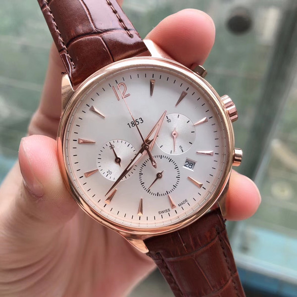 New A+ Light Brown Leather Luxury Fashion Mechanical Men's Stainless Steel Automatic Movement Watch Sports Mens Self-Wind Watches Wristwatch