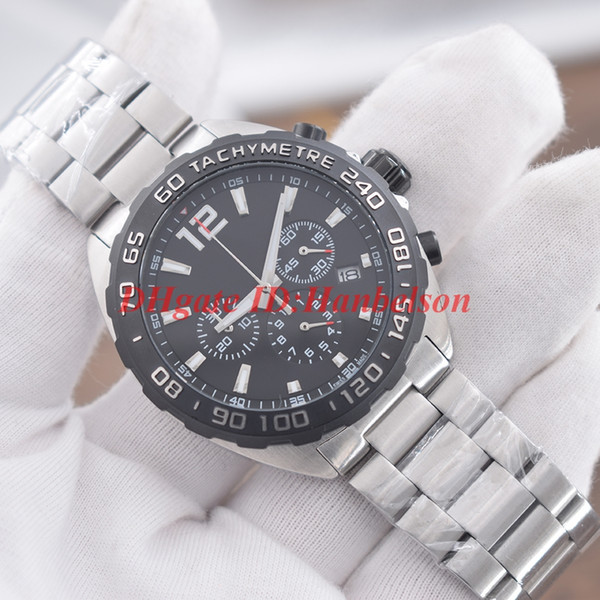 Luxury Mens Sport Watch designer F1 Wristwatches montre Japan Quartz movement Chronograph Steel Case Black face relojes de lujo para hombre