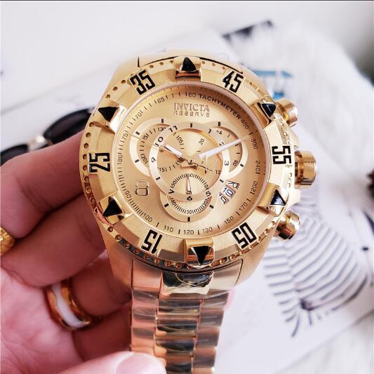 Swiss cosc INVICTA LOGO Very large rotating dial super quality Men's watch Tungsten steel Multifunction Gold quartz watch