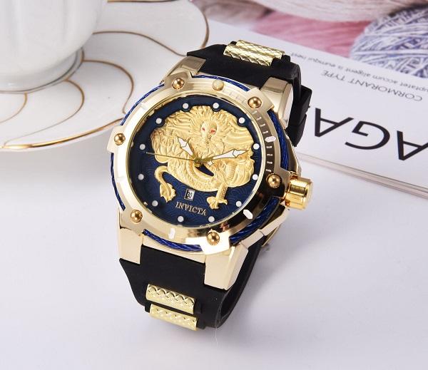 Royal Oak Luxury Men's Watch Sports Casual Calendar INVICTA Quartz Watch Dragon Totem PU Strap Free Shipping