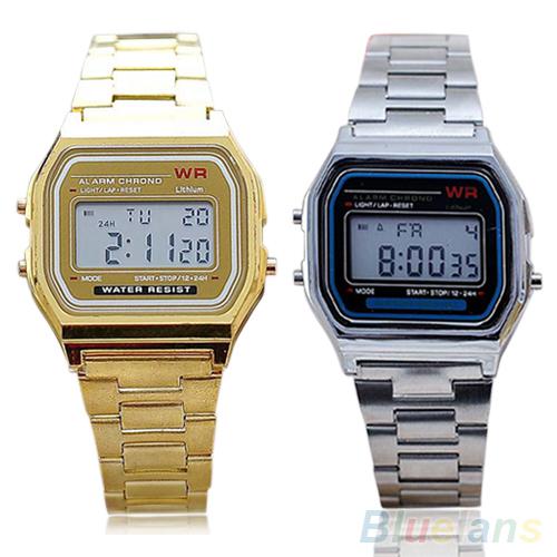 Wholesale-Men Women Vintage Stainless Steel LED Digital Stopwatch Sports Wristwatches 1L3J