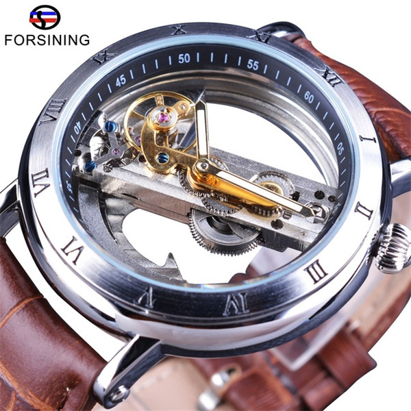 Forsining Minimalism Simple Designer Mens Watches Steampunk Transparent Waterproof Automatic Stainless Steel Skeleton Brand Watch Luxury