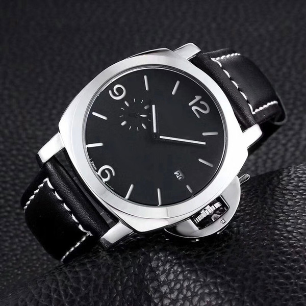 Top luxury brand Designer mens watch Leather strap 44mm dial fashion male quartz watches for man Valentine Gift Waterproof wristwatches 2018