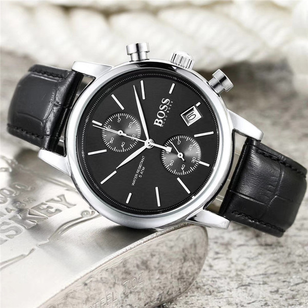 boss watch AAA luxury mens watches quartz leather fashion wristwatch 40mm top boss brand watches for mens all pointers work