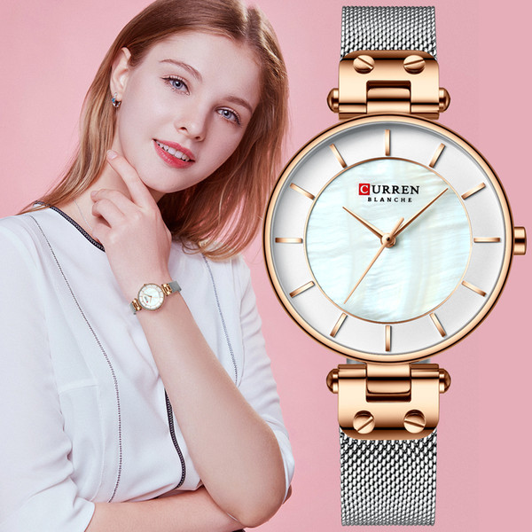 CURREN Creative Simple Quartz Watch Women's Dress Steel Mesh Watches New Clock Ladies Bracelet Watch relogios feminino V191216