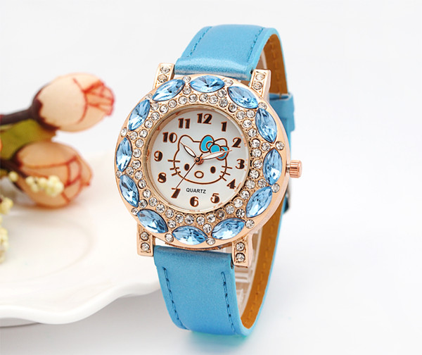 2018 New Hot Sales Lovely Hello Kitty Watch Children Girls Women Fashion Crystal Dress Quartz Wristwatches Kids Watch