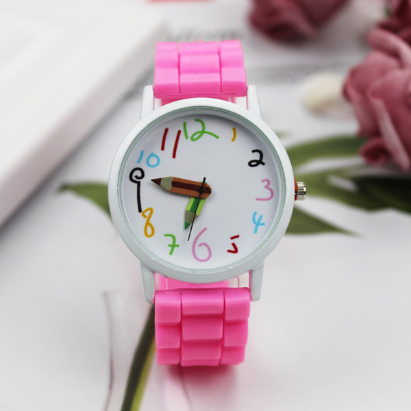 Brand Fashion Sports child watch Silicone Strap Quartz Watch Cute Creative Pencil Pointer Kid Watch Students Clock Gift