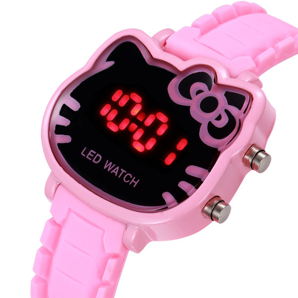 Wholesale Cheap Children Wristwatches Fashion Hello Kitty Cute Cartoon Designer Watch Women Quartz LED Watches For Girl Students Gifts