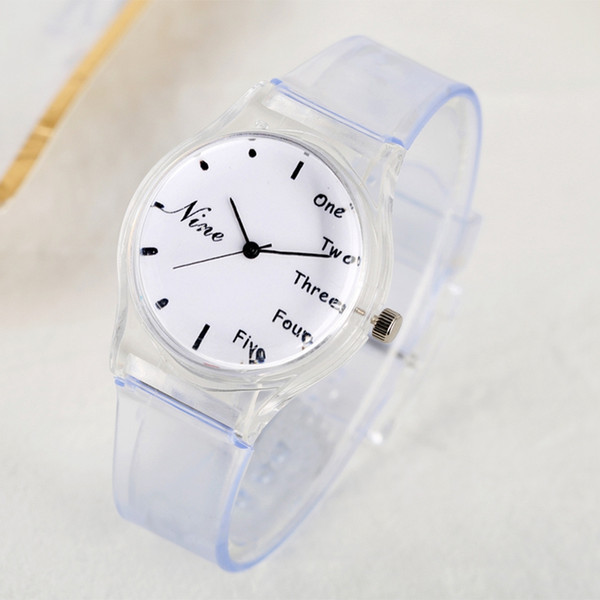 Classic White Dial Watch for Kids Casual Transparent Strap Watches for Children Minimalist Style Quartz Wristwatch