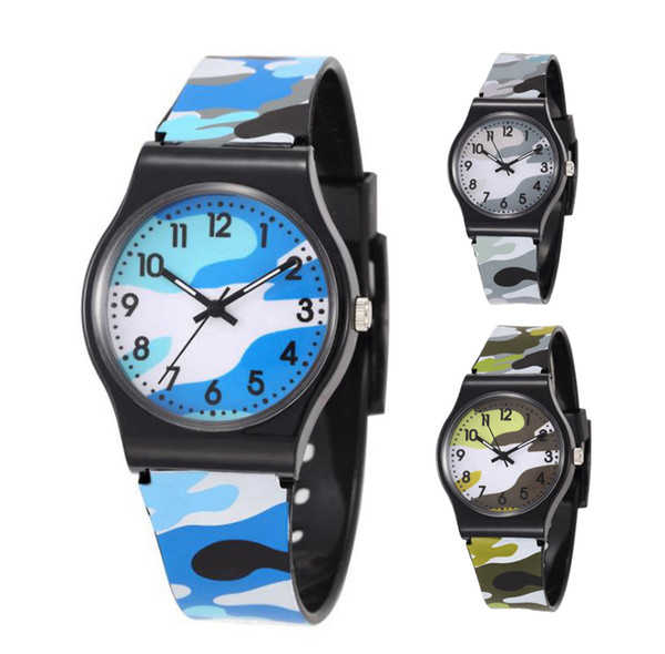 Fashion 2018 kids children boys girls students PVC sport camouflage watch wholesale new simple design plastic quartz gift watch