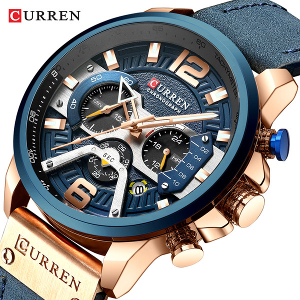 Curren Casual Sport Watches For Men Blue Top Brand Luxury Military Leather Wrist Watch Man Clock Fashion Chronograph Wristwatch J190703