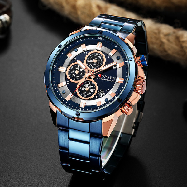 Curren Brand Men's Watch 2019 Steel Military Water Resistant Mens Watches Top Brand Luxury Chronograph Watches Men Reloj Hombre Y19061905