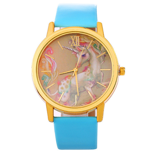 Fashion roma leather watch kids children unicorn pattern wrist watches fashion gift quartz casual dress watches for women ladies