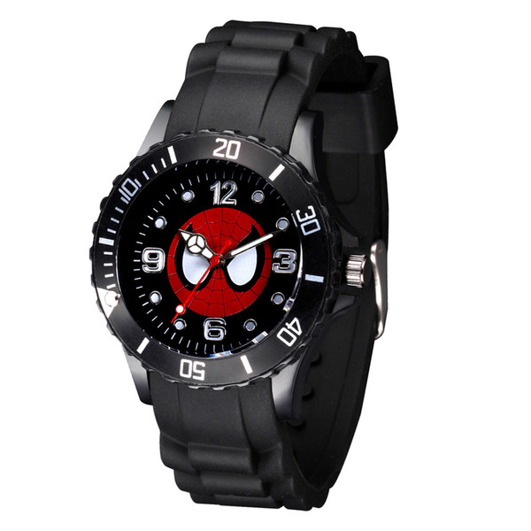 Cartoon Boy girl children students Spiderman style Black Silicone strap quartz wrist watch 03