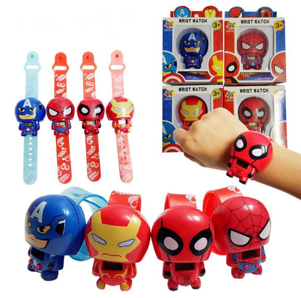 Fashion electronic cartoon children's Watch Telescopic deformation Hero Car Spiderman Avengers Watches For Student Boys Girl Watch with box