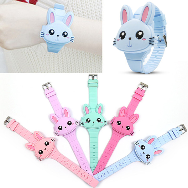 NEW Children's Watch Silicone LED Cartoon Watch Rabbit Design Clamshell Kids Digital Wrist Watches 5 Colors