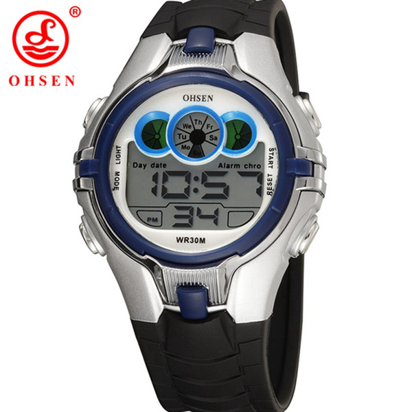 New Famous Brand OHSEN Electronic Children Digital Watch Outdoor Sport 30M Waterproof Silicone Band Boys Blue Gift Wristwatch