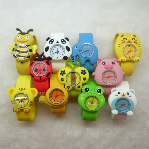 New Boy girl Cartoon Animal Slap watches Flower Monkey Ribbit Frog Kid Wristwatch Silicone band Cartoon Snap Slap Silicone student watch