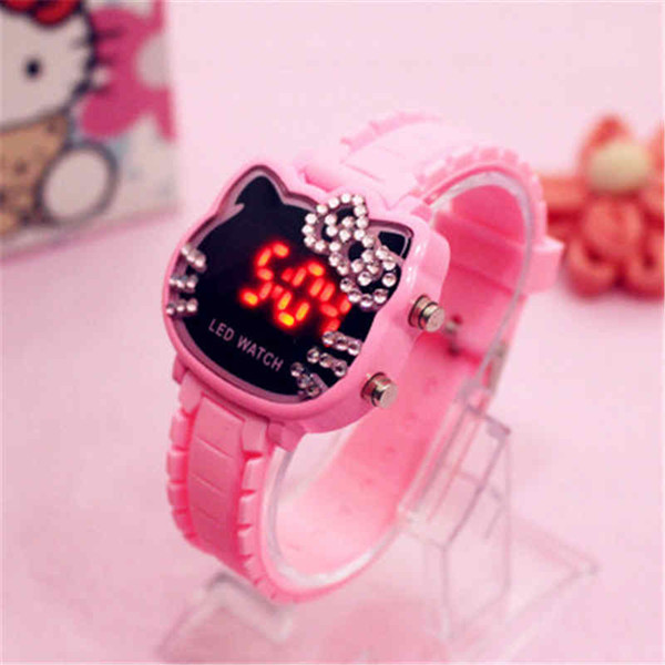 Children Colorful Led Clock Watch Hello Kitty Children Wristwatch Baby Dress Waterproof Wristwatch Digital Ananlog Clock Best Gift For Girl