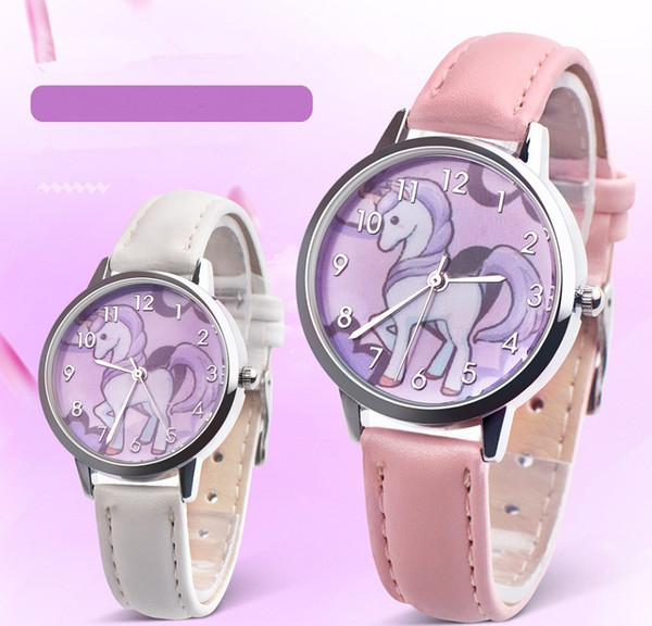 Unicorn Watch Children's watch Carton Rainbow Animal Kids Girls Leather Band Analog Alloy Quartz Watches wristwatches