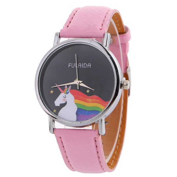 Fashion women ladies horse rainbow leather watch 2017 new arrival simple design silver dial casual student wrist watch