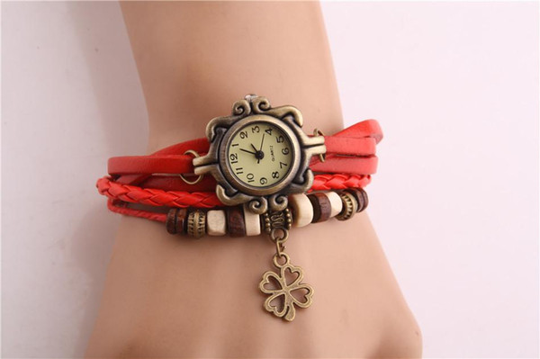 Wholesale ladies watch hot sale casual bracelets four-leaf clover simple fashion retro student quartz watch waterproof dating