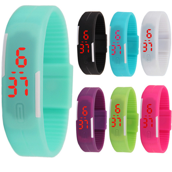 Popular Kids Sports rectangle LED Digital Display touch screen watches Rubber belt silicone bracelets Wrist watches