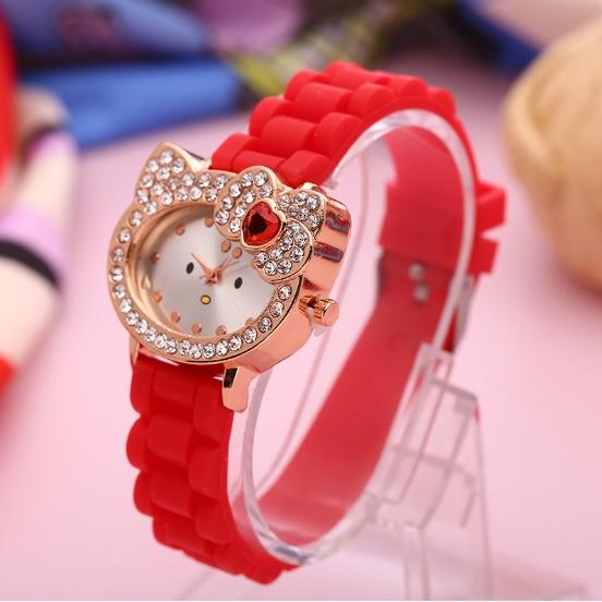 Hello Kitty Kids Watch Rhinestone Cartoon Watch Children's Watches For Girls Jelly Silicone Clock Cute Watch Baby montre enfant