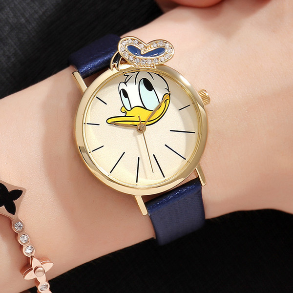 Cartoon Children's Watch Duck Pattern Analog PU Leather Quartz Watches High Quality Fashion Wristwatch for Kids