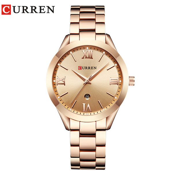 CURREN Simple Fashion Stainless Steel Analog Quartz Wrist Watch Calendar Female Dress Watch Women Clock Relogio Feminino 9007 Y18102310