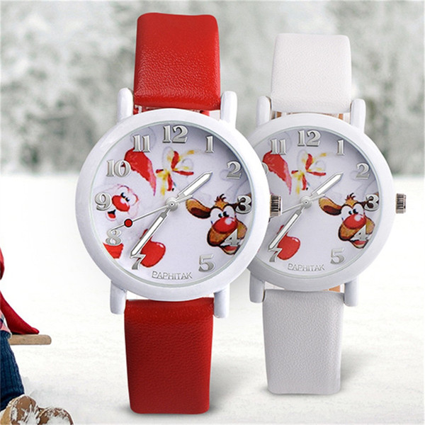 Christmas Gifts Watch child Fashion Santa Claus Pattern Watch Female Leather Strap quartz WristWatch boy girl gift