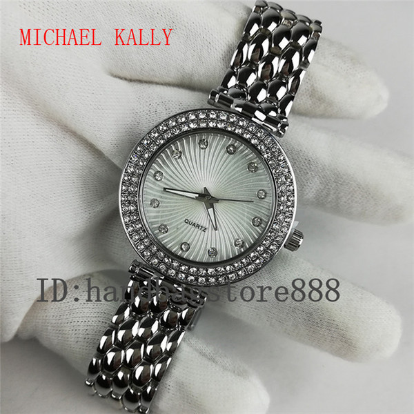 Free shipping 36mm circle diamond michael kally fashion pearl belt Quartz women's Watch famous brand luxury High-grade woman lady's