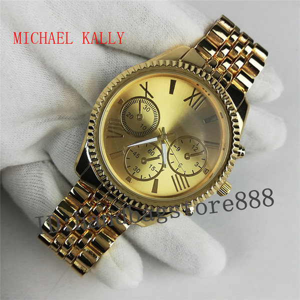 Dropshipping 44mm Fashion Watches michael kally Quartz New Men's big Quartz Watches famous brand luxury Women's Steel Belt Rome Inside