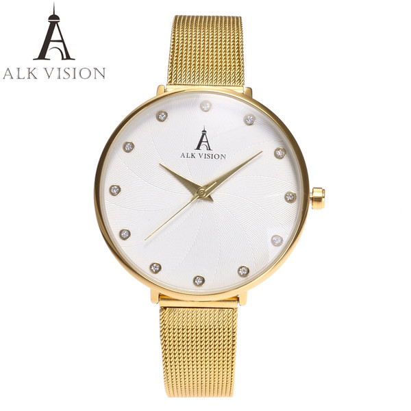 Ultra thin Ladies Watch Famale Gold Woman Bracelet Clock Quartz Watches Best brand Luxury Woman Wristwatch for Gift ALK VISION