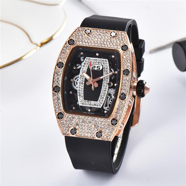 Fashion high quality ladies dress Clock dial inlay Rhinestone Quartz watches Women's diamond watches Rubber Strap Women quartz watch