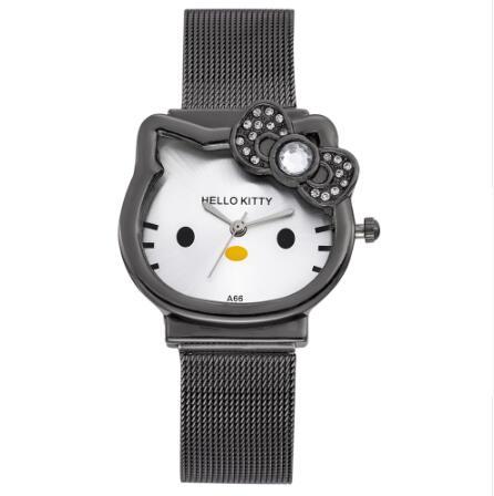 Cat Quartz Hello Kitty Watch Women Luxury Fashion Lady Girl Silver Stainless Steel Net Band Cute Wristwatch Crystal Hour Gold