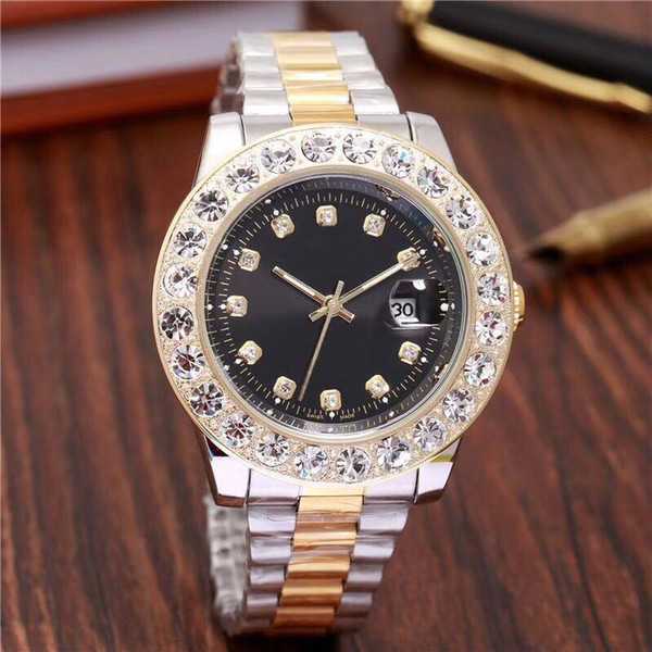 Big diamond Fashion luxury watch Women Stainless steel brand steel wristwatch Quartz High quality Casual Wristwatch gold watch mens designer